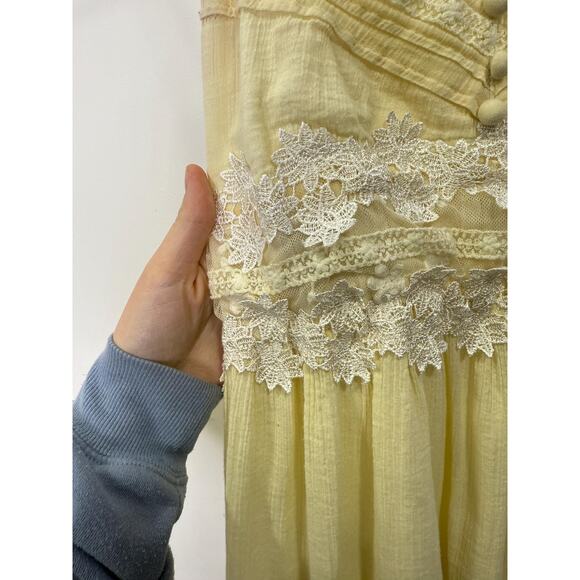 Y2K Freeway Butter Yellow Cream Double Lined Mini Babydoll Dress With White Lace - Picture 3 of 10